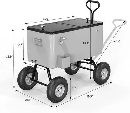 80 Quart Wagon Rolling Cooler Ice Chest, 10" Wheels