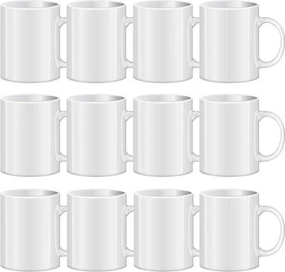 White Ceramic Mugs, 11 oz, Set of 12.