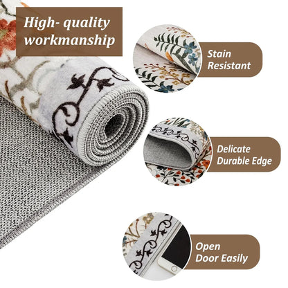 Washable Area Floral Rugs, Non-Slip