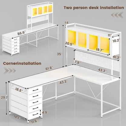 Computer Desk with Hutch, Shelves, Lights, and Power Outlet