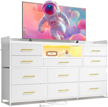 Bedroom Dresser, 11 Drawers, TV Stand & Shelves