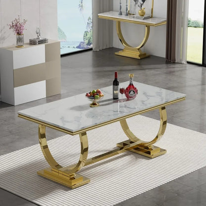 70"  Dining Table with Faux Marble Top, Seats 6-8
