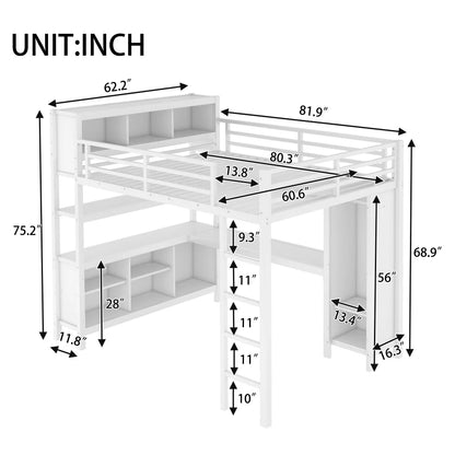 Metal Loft Queen Bed, Wardrobe, Desk, & Storage
