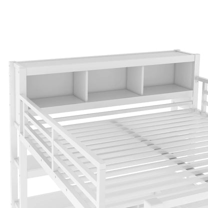 Metal Loft Queen Bed, Wardrobe, Desk, & Storage