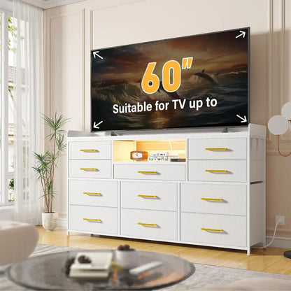 Bedroom Dresser, 11 Drawers, TV Stand & Shelves