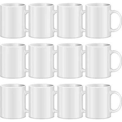White Ceramic Mugs, 11 oz, Set of 12.