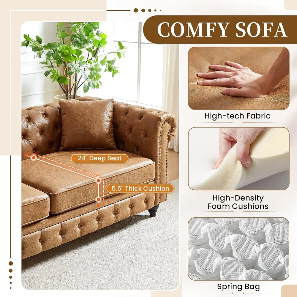 Mid-Century Modern Tufted Oversized Loveseat Sofa
