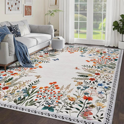 Washable Area Floral Rugs, Non-Slip
