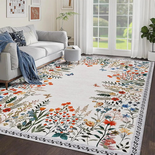 Washable Area Floral Rugs, Non-Slip