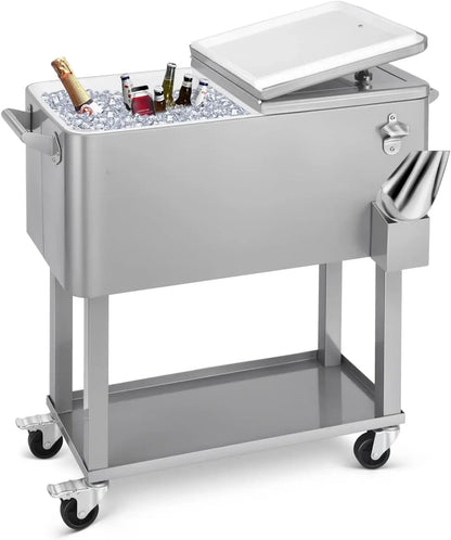80 Quart Rolling Ice Chest Cooler Cart