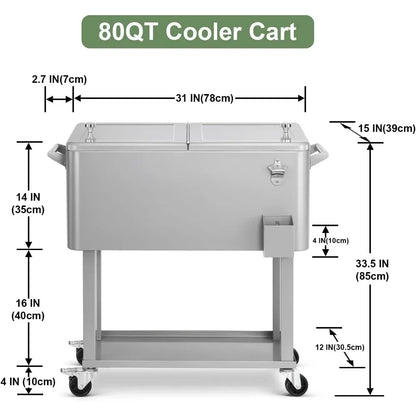 80 Quart Rolling Ice Chest Cooler Cart