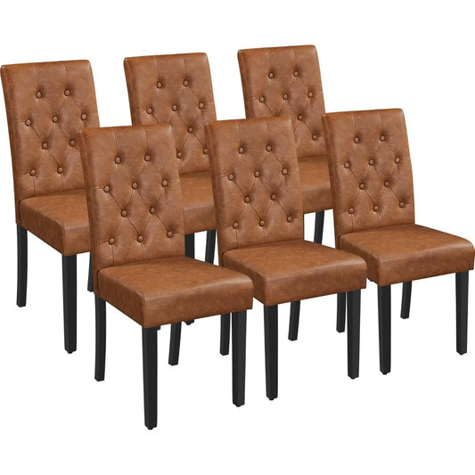 Set of 6 Modern Tufted Faux Leather Dining Chairs