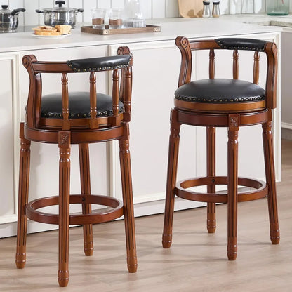 Cow Top Leather, Wooden Swivel Bar Stools