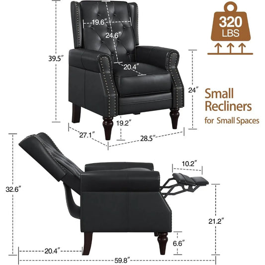 Wingback Recliner Chair, PU Leather, Rivet Decoration