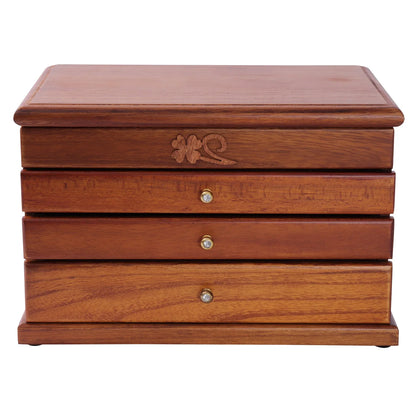 4 Layer Large Wooden Jewelry Box, Mirror, Drawers