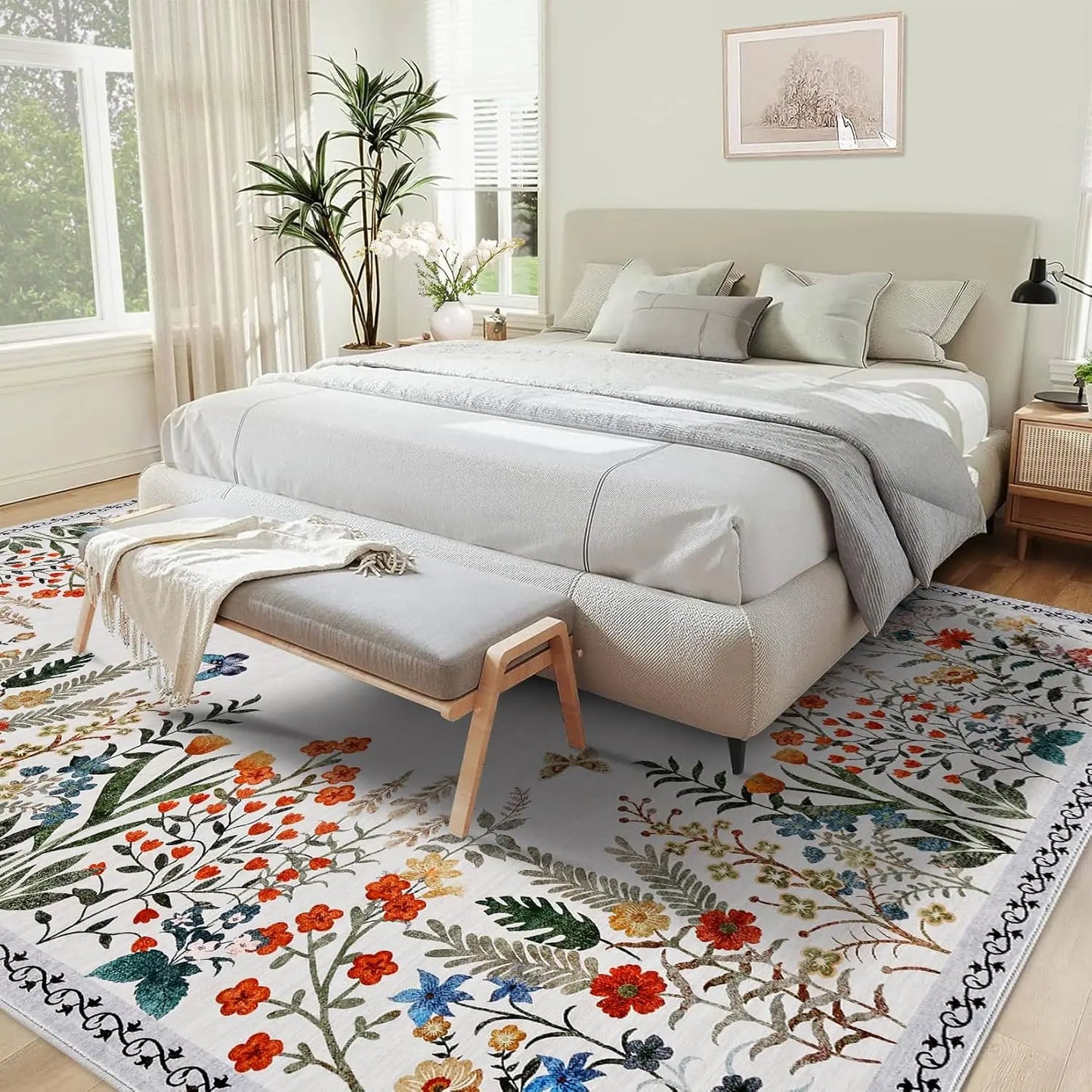 Washable Area Floral Rugs, Non-Slip