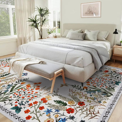 Washable Area Floral Rugs, Non-Slip