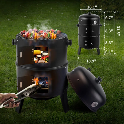 Outdoor Charcoal Smoker and Grill with Thermometer