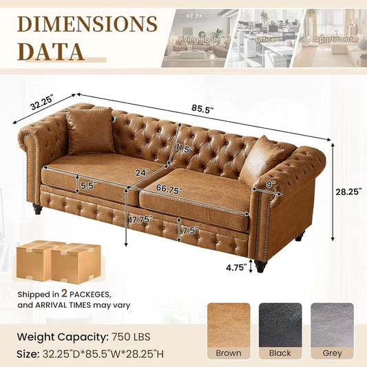 Mid-Century Modern Tufted Oversized Loveseat Sofa