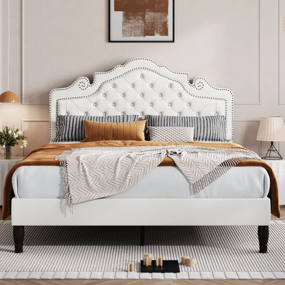 Velvet Tiara Tufted Adjustable Headboard with Bed Frame