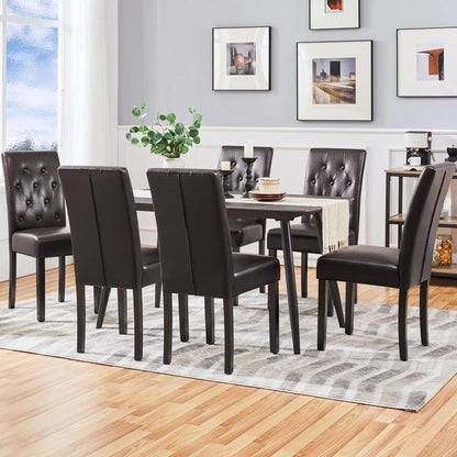 Set of 6 Modern Tufted Faux Leather Dining Chairs