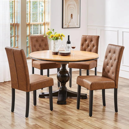 Set of 6 Modern Tufted Faux Leather Dining Chairs