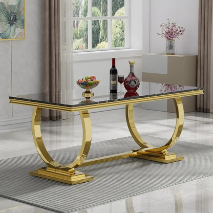 70"  Dining Table with Faux Marble Top, Seats 6-8