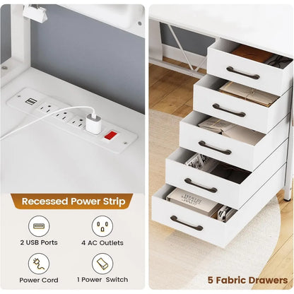 Computer Desk with Hutch, Shelves, Lights, and Power Outlet