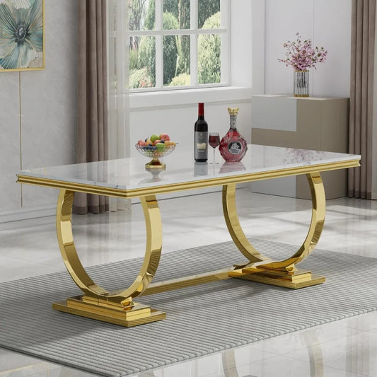 70"  Dining Table with Faux Marble Top, Seats 6-8