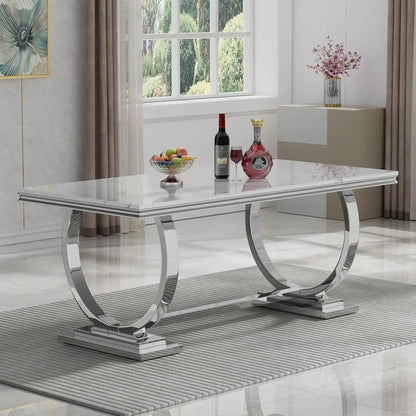 70"  Dining Table with Faux Marble Top, Seats 6-8