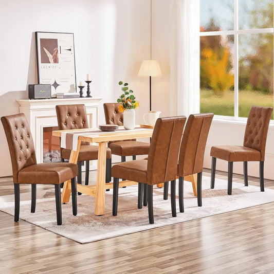 Set of 6 Modern Tufted Faux Leather Dining Chairs